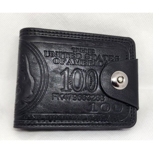 Black Faux Leather US Dollar Wallet: Multi-card Slots, Magnetic Snap Closure - Picture 1 of 13